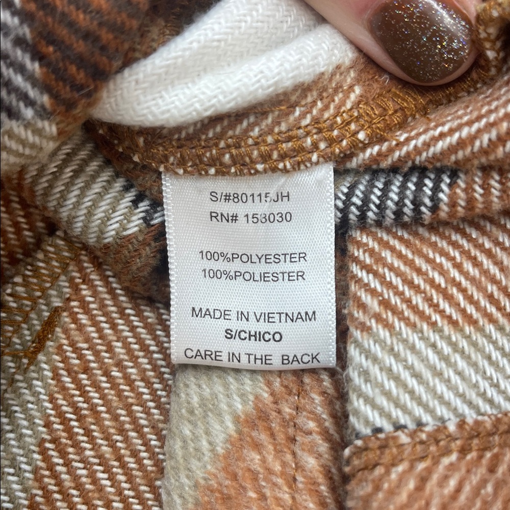 Love Tree Plaid Brown and White Button Up Shacket Sz S - Picture 12 of 12